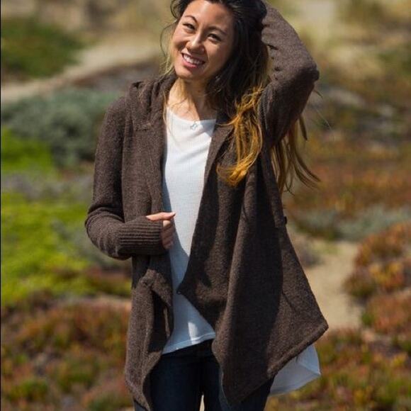 Betabrand Sweaters - Betabrand Women's Black Sheep Wrap Sweater Brown Wool Alpaca S/M Hooded Cardigan